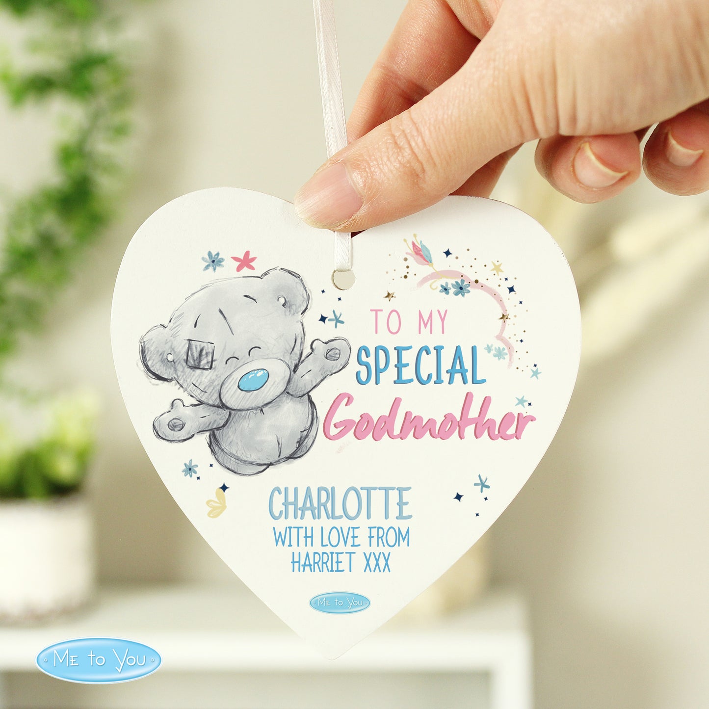 Personalised Me to You Godmother Wooden Heart Decoration - MK&JD Gifts