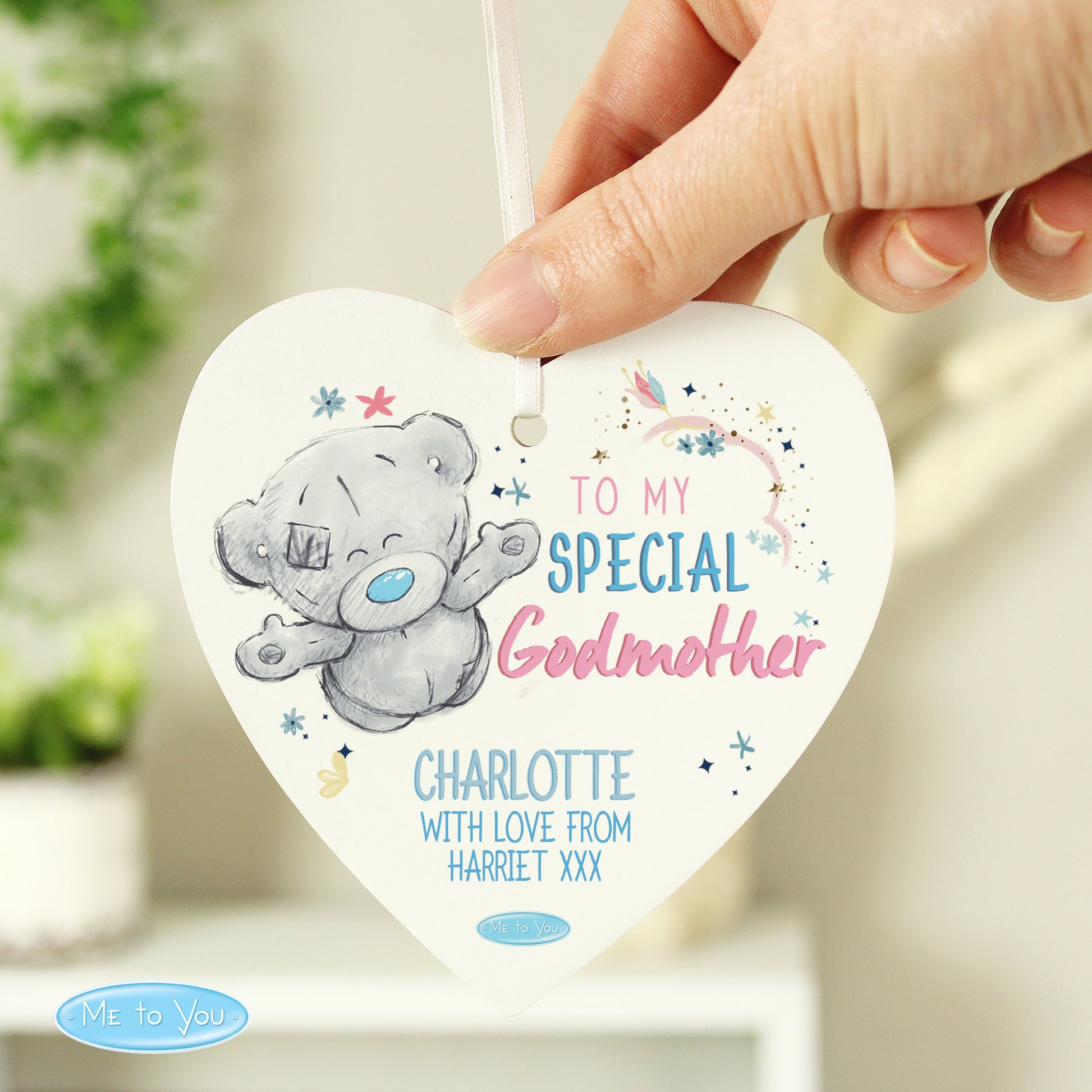 Personalised Me to You Godmother Wooden Heart Decoration - MK&JD Gifts