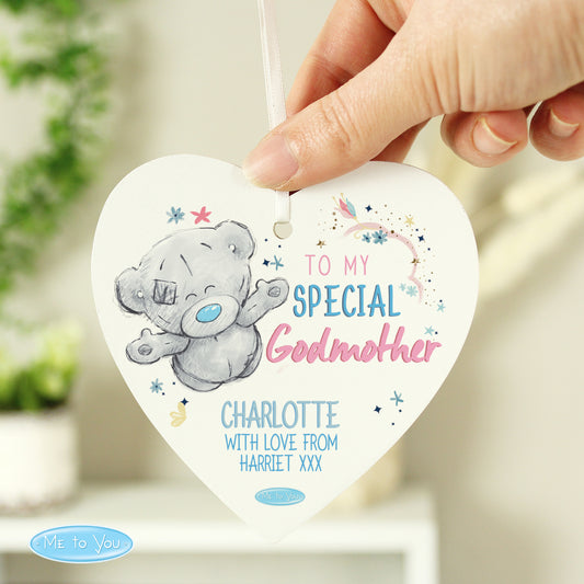 Personalised Me to You Godmother Wooden Heart Decoration - MK&JD Gifts
