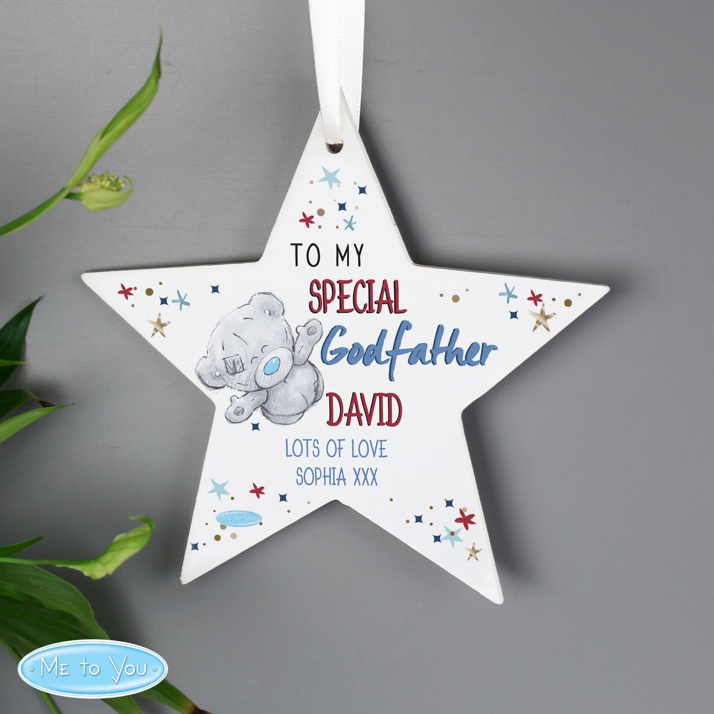 Personalised Me to You Godfather Wooden Star Decoration - MK&JD Gifts
