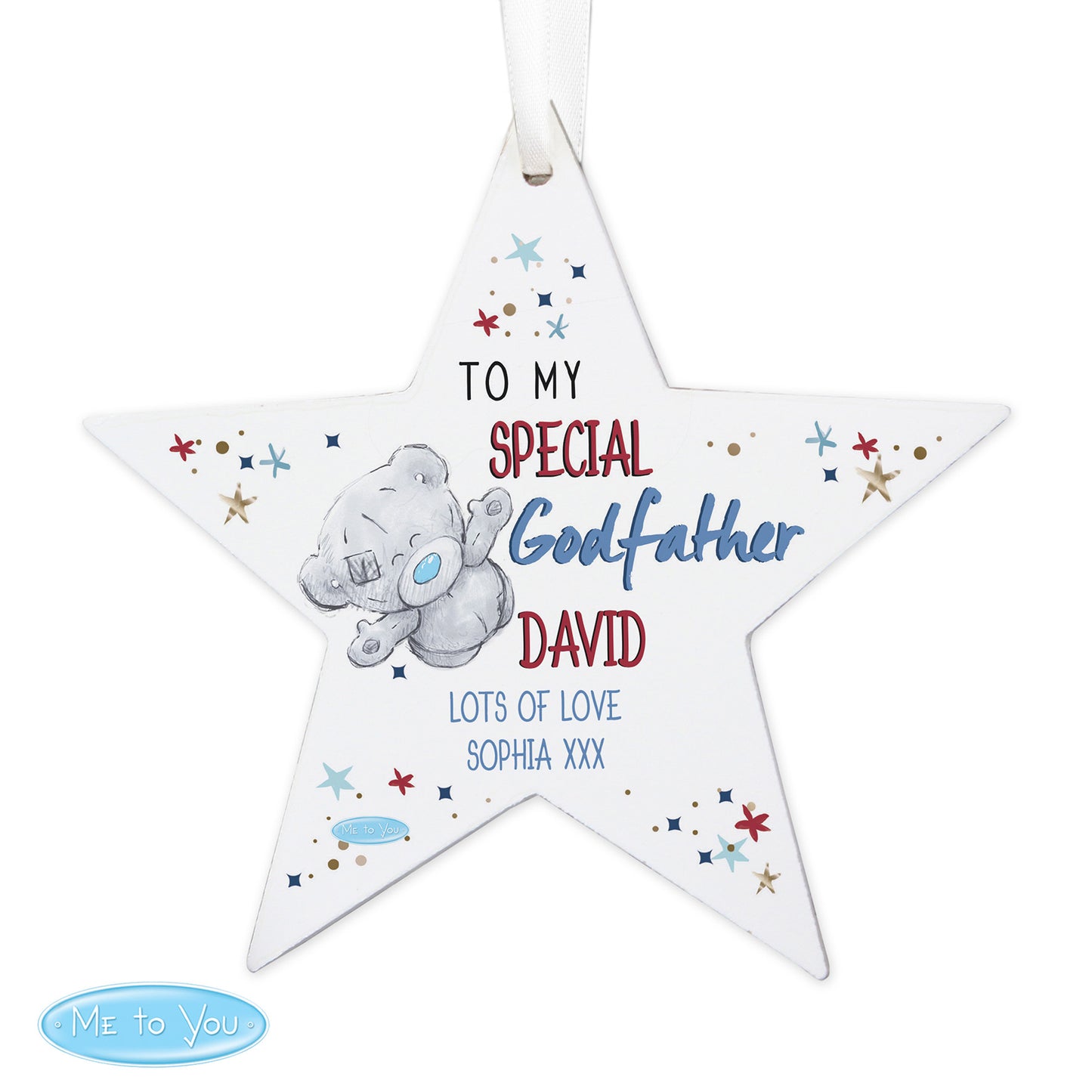 Personalised Me to You Godfather Wooden Star Decoration - MK&JD Gifts