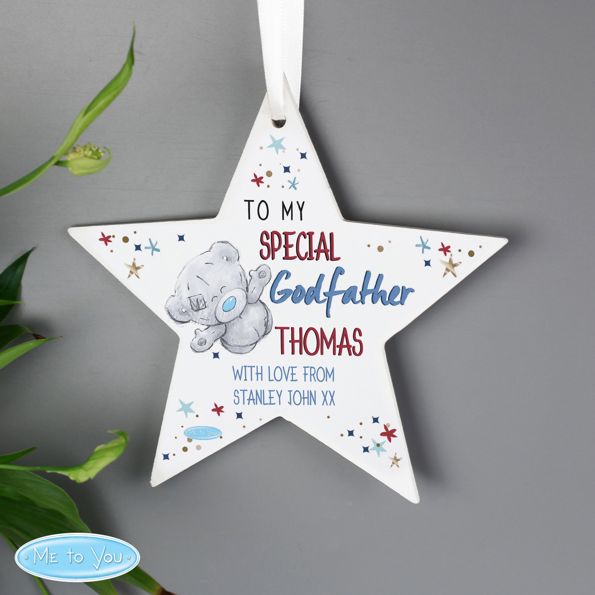 Personalised Me to You Godfather Wooden Star Decoration - MK&JD Gifts