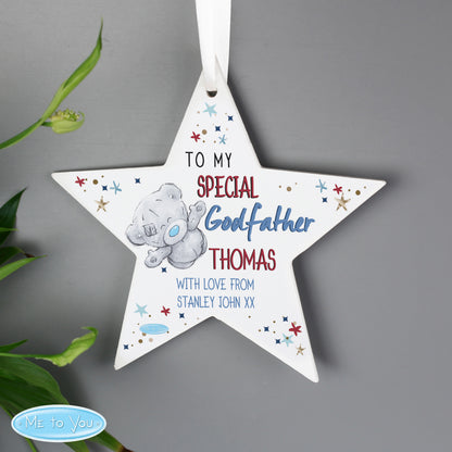 Personalised Me to You Godfather Wooden Star Decoration - MK&JD Gifts