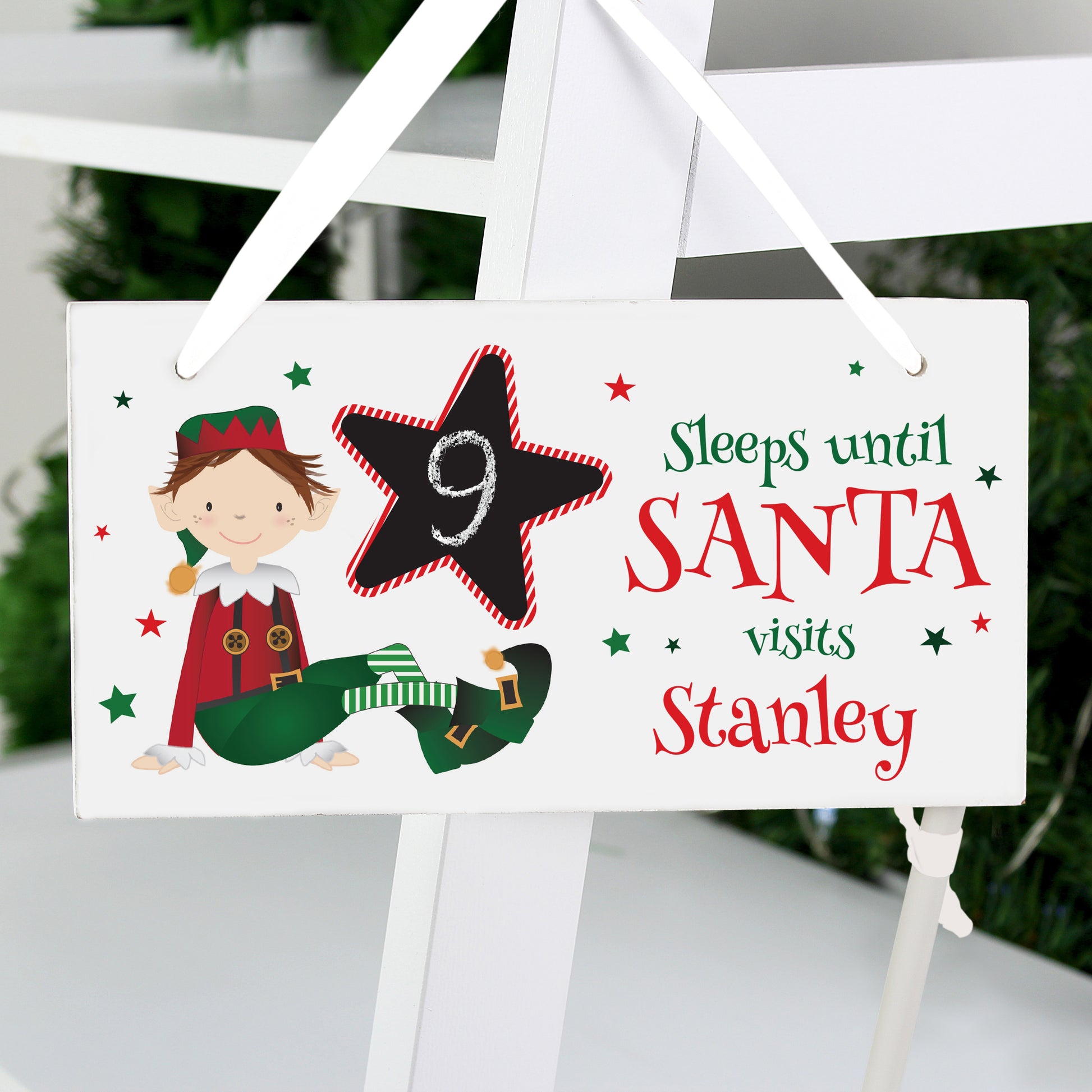 Personalised Elf Christmas Chalk Countdown Wooden Sign - MK&JD Gifts