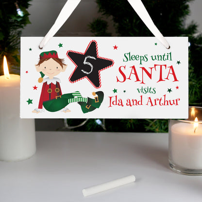 Personalised Elf Christmas Chalk Countdown Wooden Sign - MK&JD Gifts