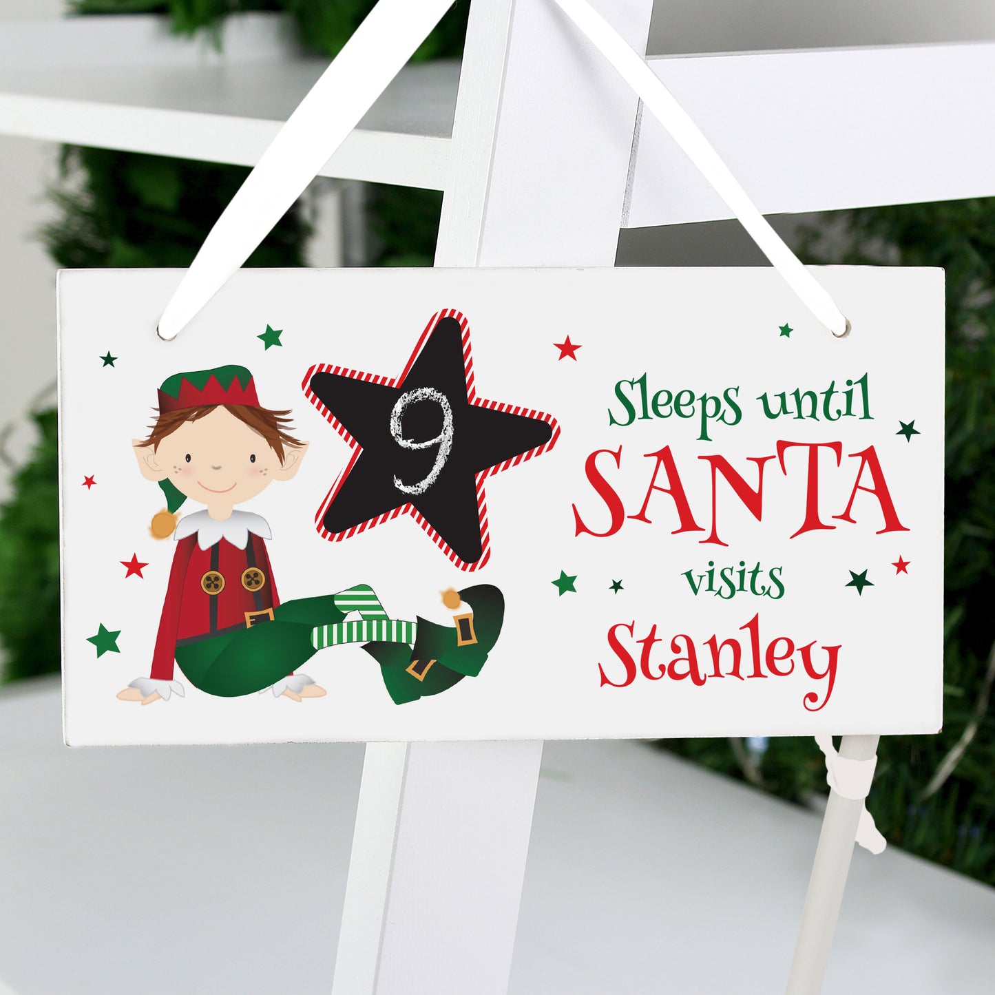 Personalised Elf Christmas Chalk Countdown Wooden Sign - MK&JD Gifts