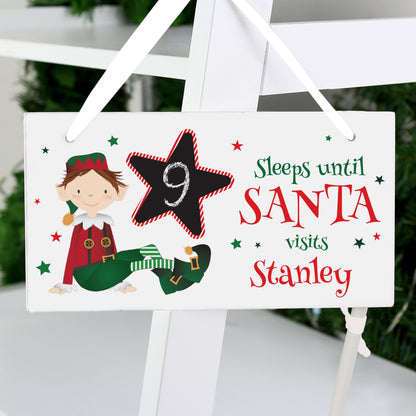 Personalised Elf Christmas Chalk Countdown Wooden Sign - MK&JD Gifts