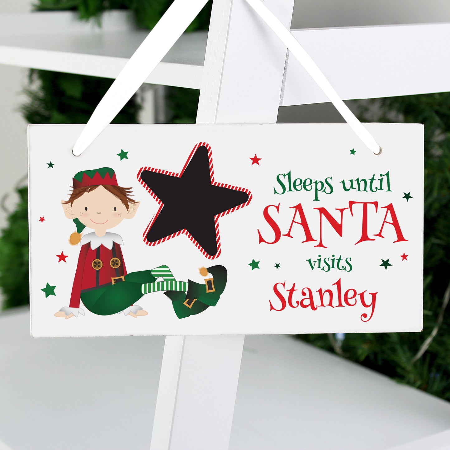 Personalised Elf Christmas Chalk Countdown Wooden Sign - MK&JD Gifts