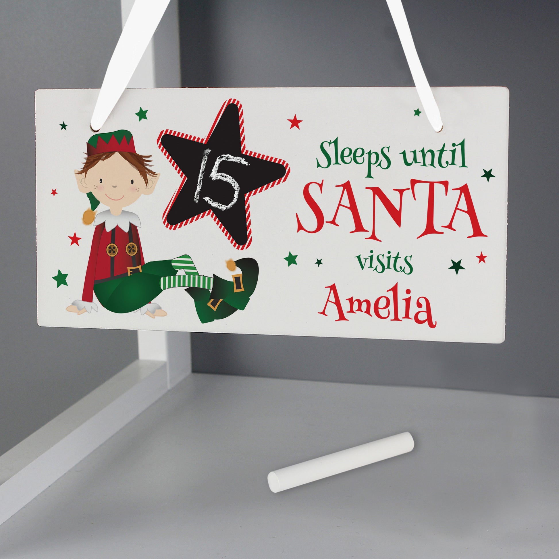 Personalised Elf Christmas Chalk Countdown Wooden Sign - MK&JD Gifts