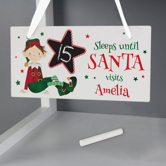 Personalised Elf Christmas Chalk Countdown Wooden Sign - MK&JD Gifts
