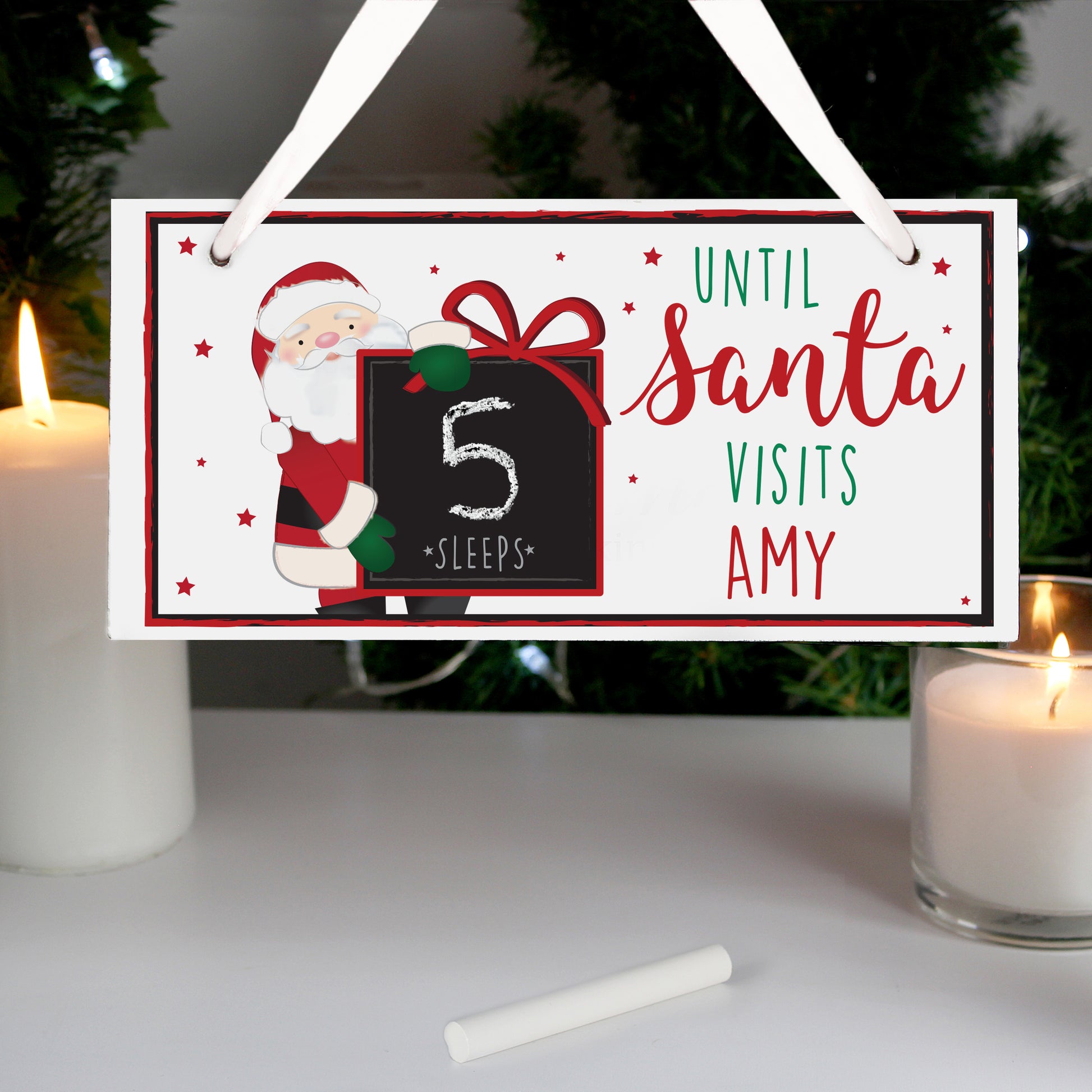 Personalised Santa Christmas Chalk Countdown Wooden Block - MK&JD Gifts