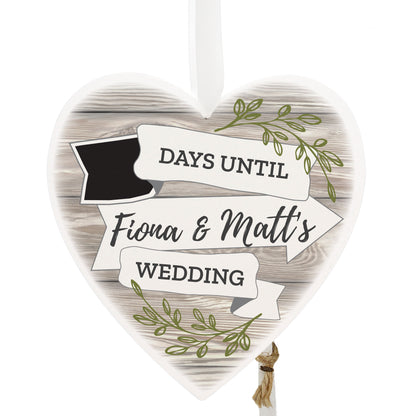 Personalised White Arrow Banner Chalk Countdown Wooden Heart Decoration - MK&JD Gifts