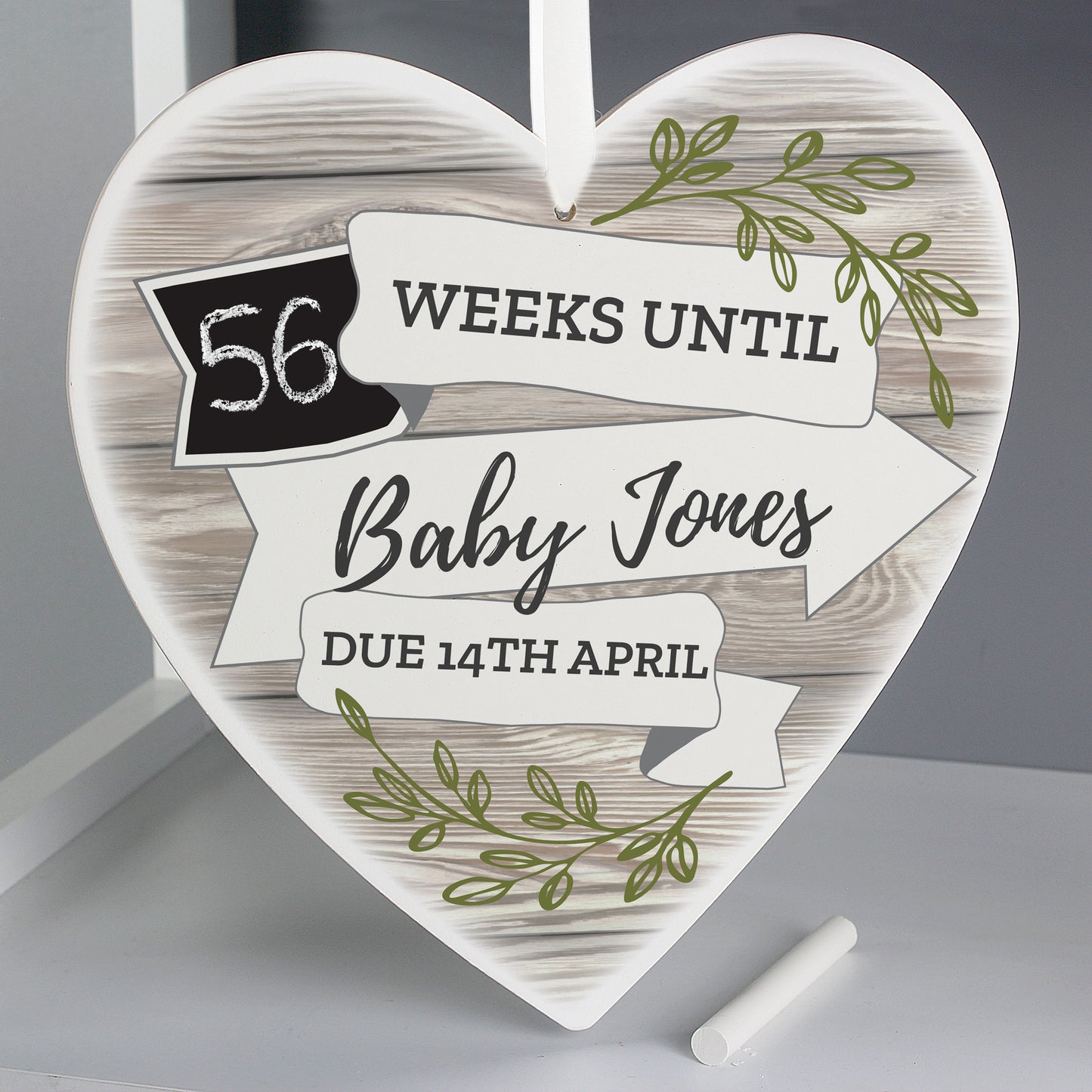 Personalised White Arrow Banner Chalk Countdown Wooden Heart Decoration - MK&JD Gifts