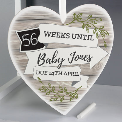 Personalised White Arrow Banner Chalk Countdown Wooden Heart Decoration - MK&JD Gifts