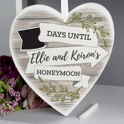 Personalised White Arrow Banner Chalk Countdown Wooden Heart Decoration - MK&JD Gifts