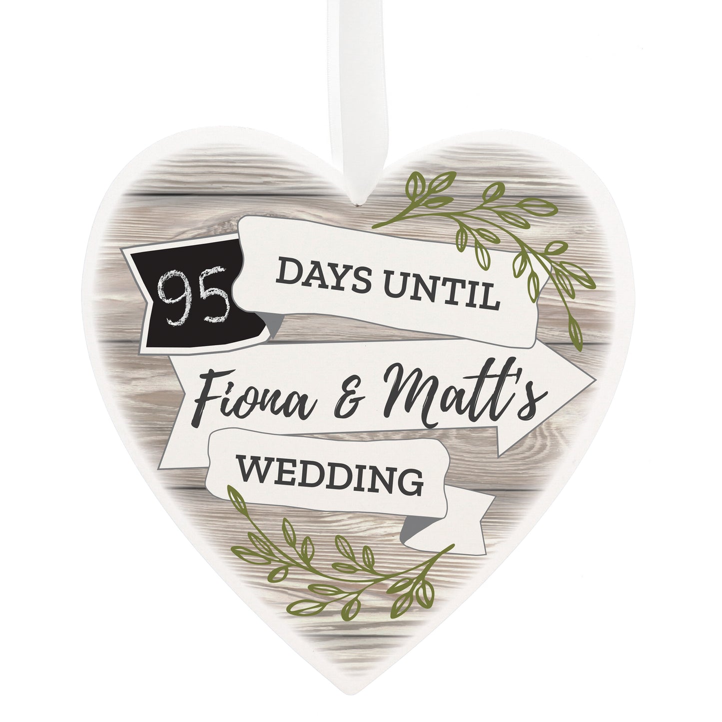 Personalised White Arrow Banner Chalk Countdown Wooden Heart Decoration - MK&JD Gifts