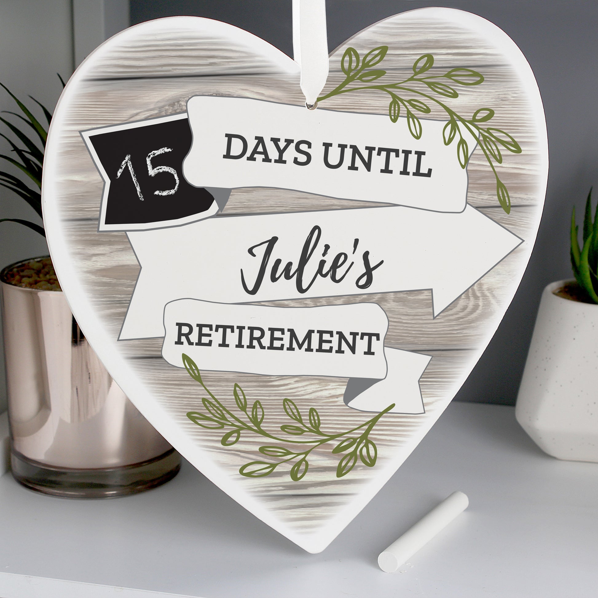 Personalised White Arrow Banner Chalk Countdown Wooden Heart Decoration - MK&JD Gifts