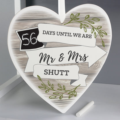 Personalised White Arrow Banner Chalk Countdown Wooden Heart Decoration - MK&JD Gifts