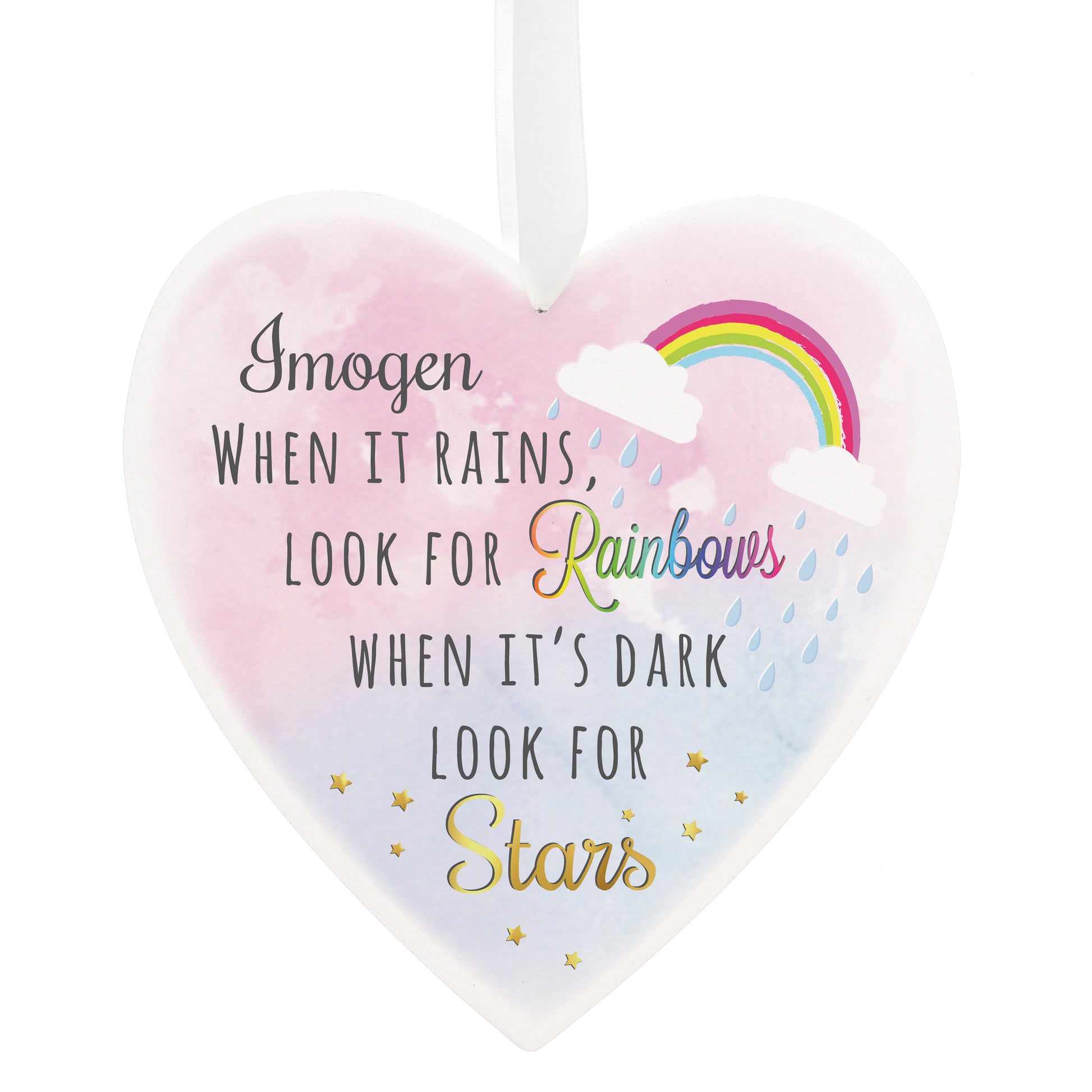 Personalised Rainbows and Stars Large Wooden Heart Decoration - MK&JD Gifts