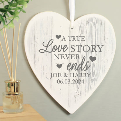 Personalised Love Story Large Wooden Heart Decoration - MK&JD Gifts