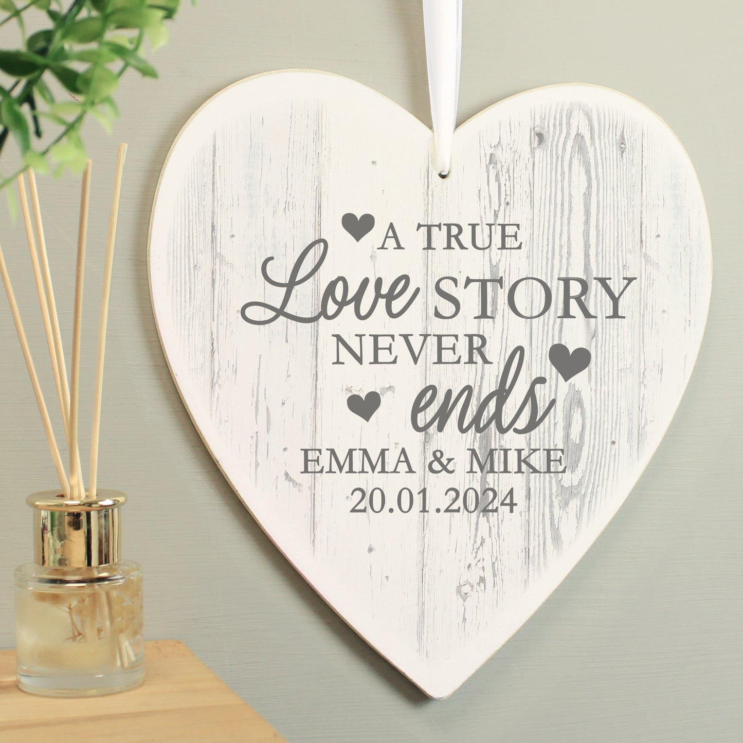 Personalised Love Story Large Wooden Heart Decoration - MK&JD Gifts