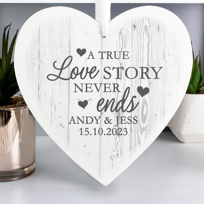 Personalised Love Story Large Wooden Heart Decoration - MK&JD Gifts
