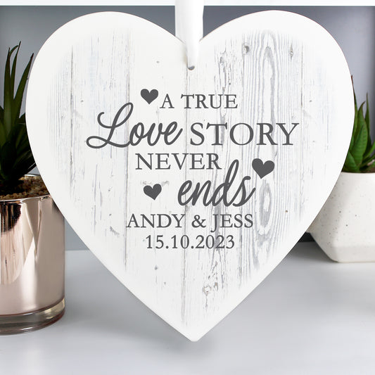 Personalised Love Story Large Wooden Heart Decoration - MK&JD Gifts