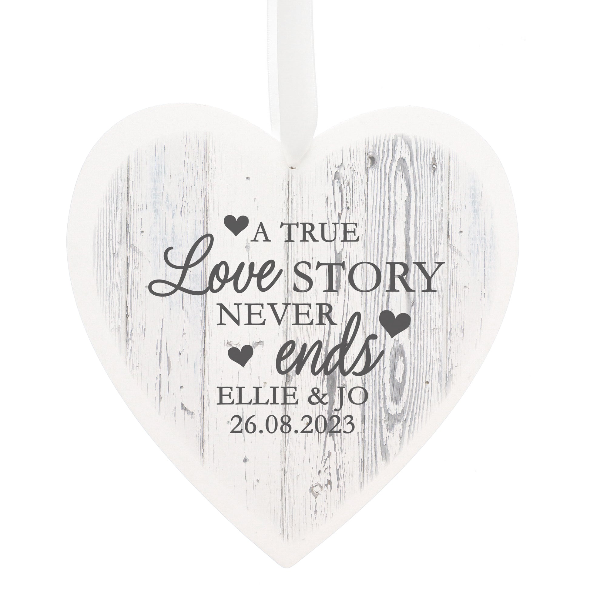 Personalised Love Story Large Wooden Heart Decoration - MK&JD Gifts