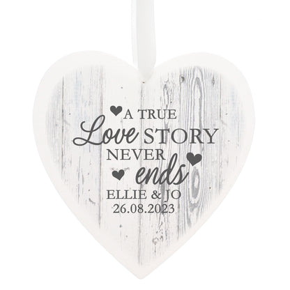 Personalised Love Story Large Wooden Heart Decoration - MK&JD Gifts
