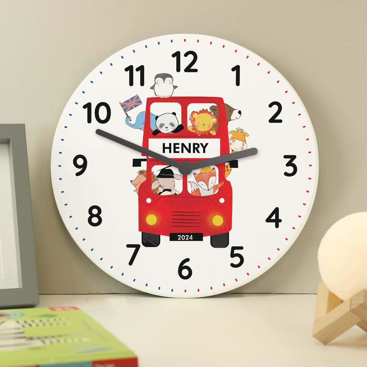 Personalised London Animal Bus Wooden Clock - MK&JD Gifts