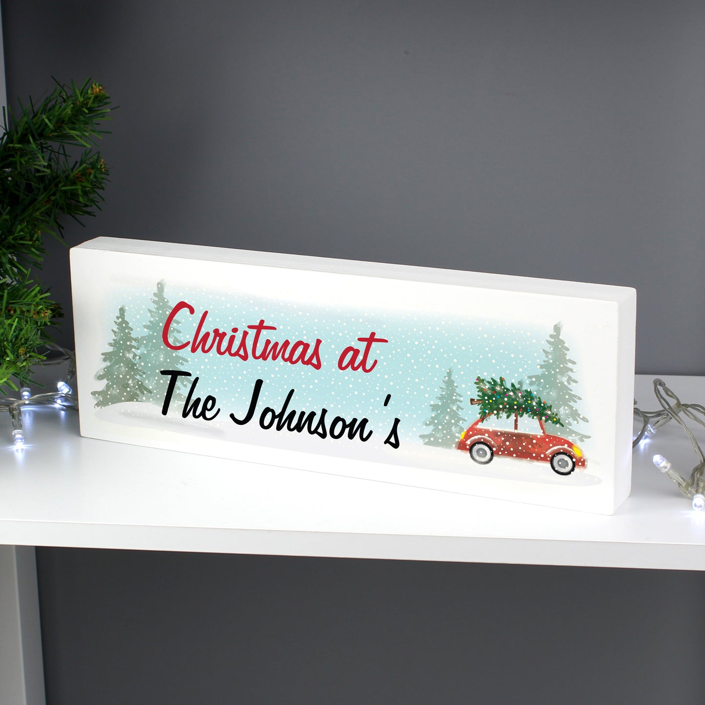 Personalised Driving Home For Christmas Wooden Mantel Decoration - MK&JD Gifts