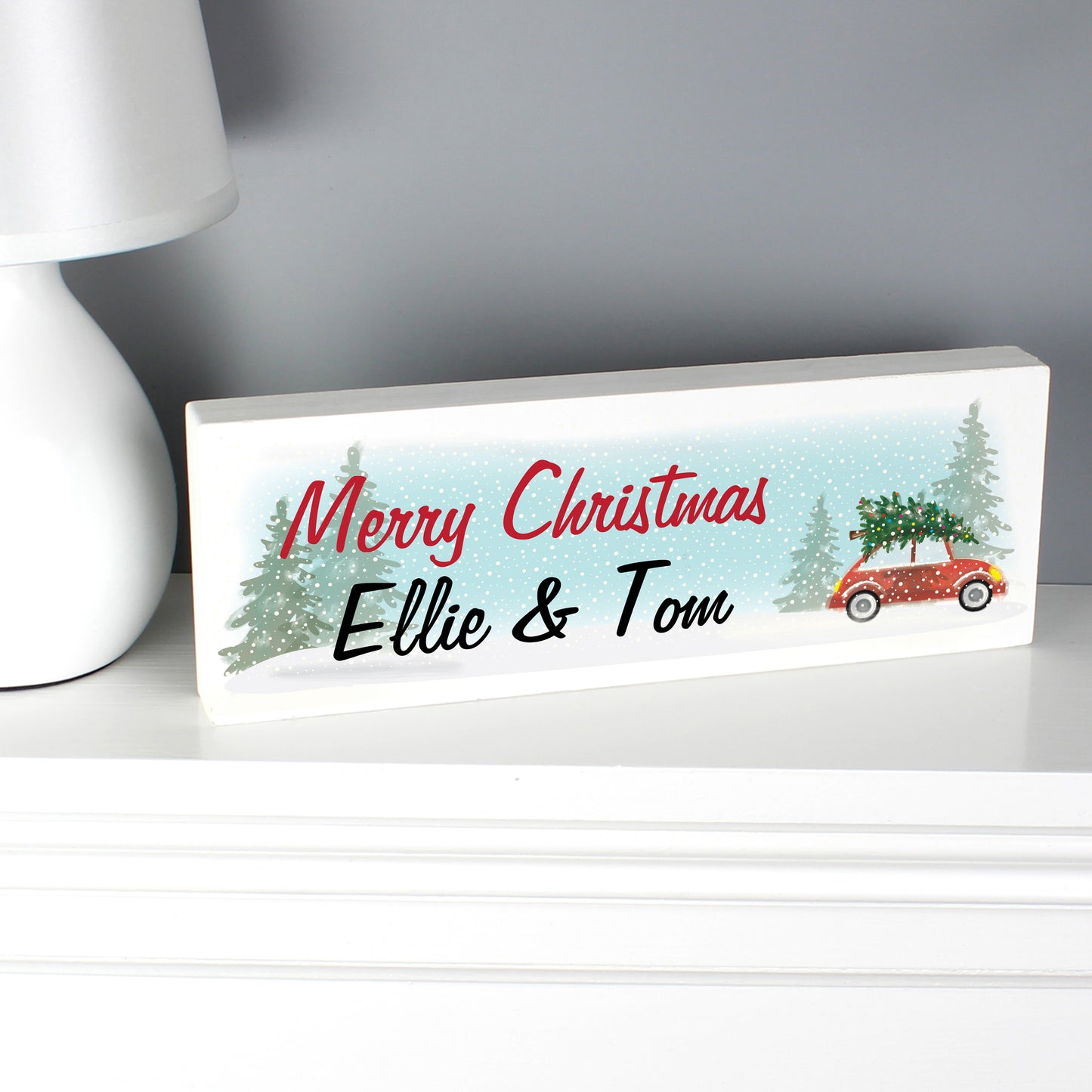 Personalised Driving Home For Christmas Wooden Mantel Decoration - MK&JD Gifts