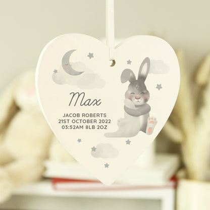 Personalised Baby Bunny Wooden Heart Decoration - MK&JD Gifts