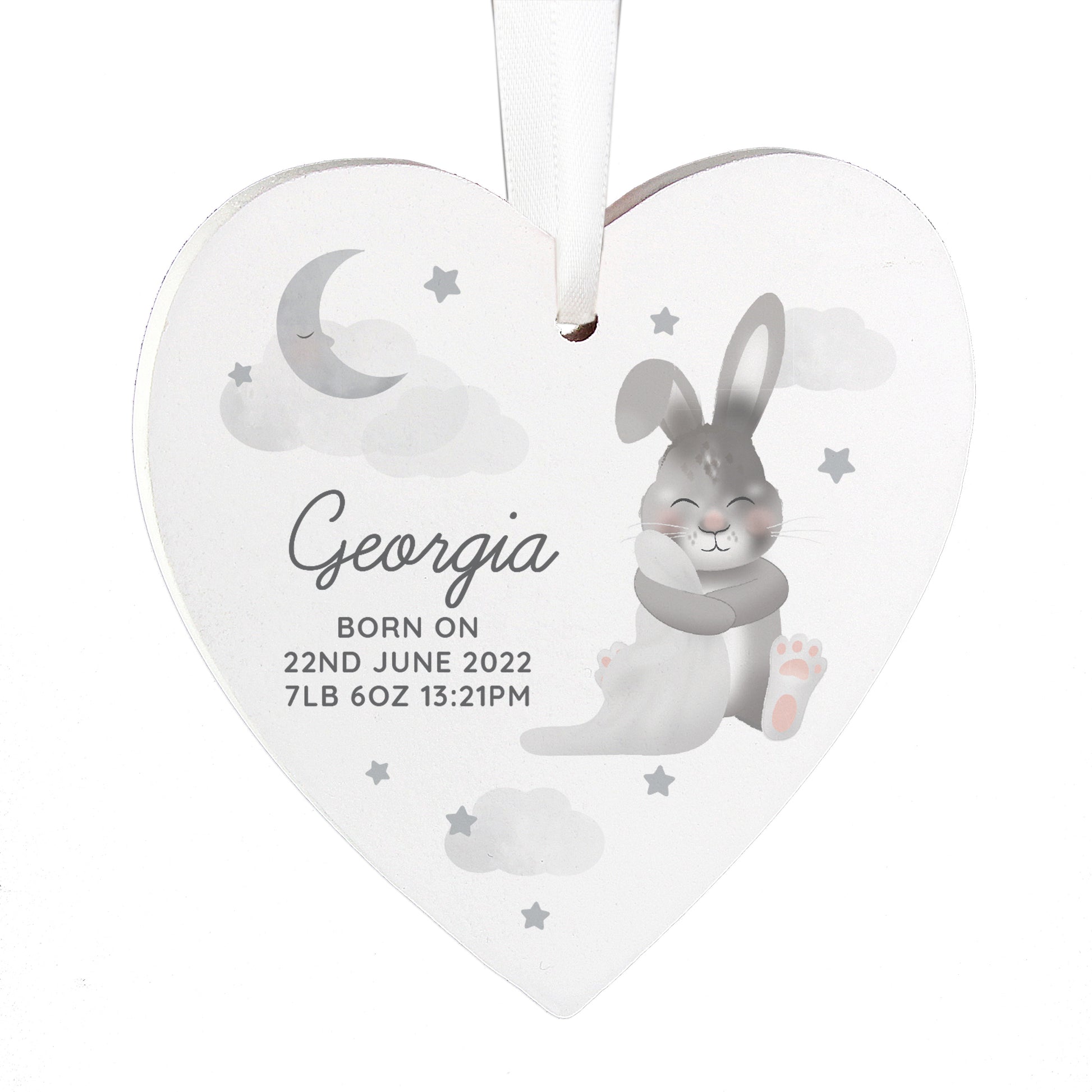 Personalised Baby Bunny Wooden Heart Decoration - MK&JD Gifts
