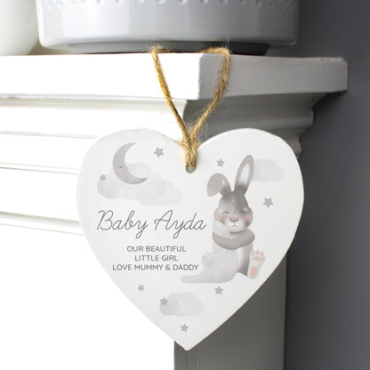 Personalised Baby Bunny Wooden Heart Decoration - MK&JD Gifts