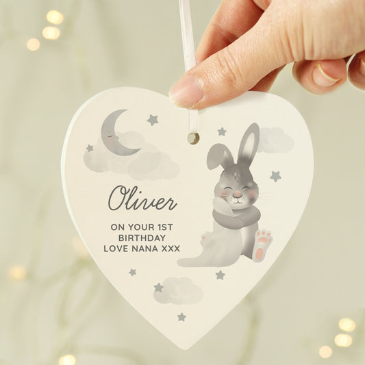 Personalised Baby Bunny Wooden Heart Decoration - MK&JD Gifts