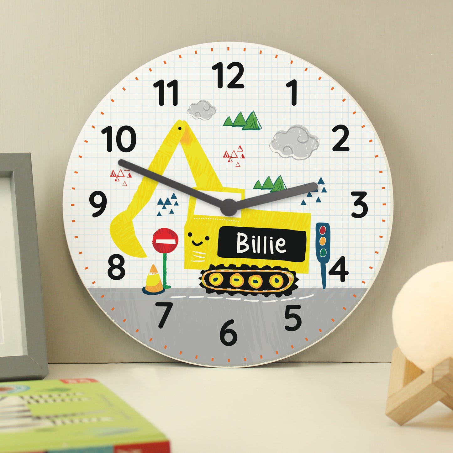 Personalised Digger Wooden Clock - MK&JD Gifts