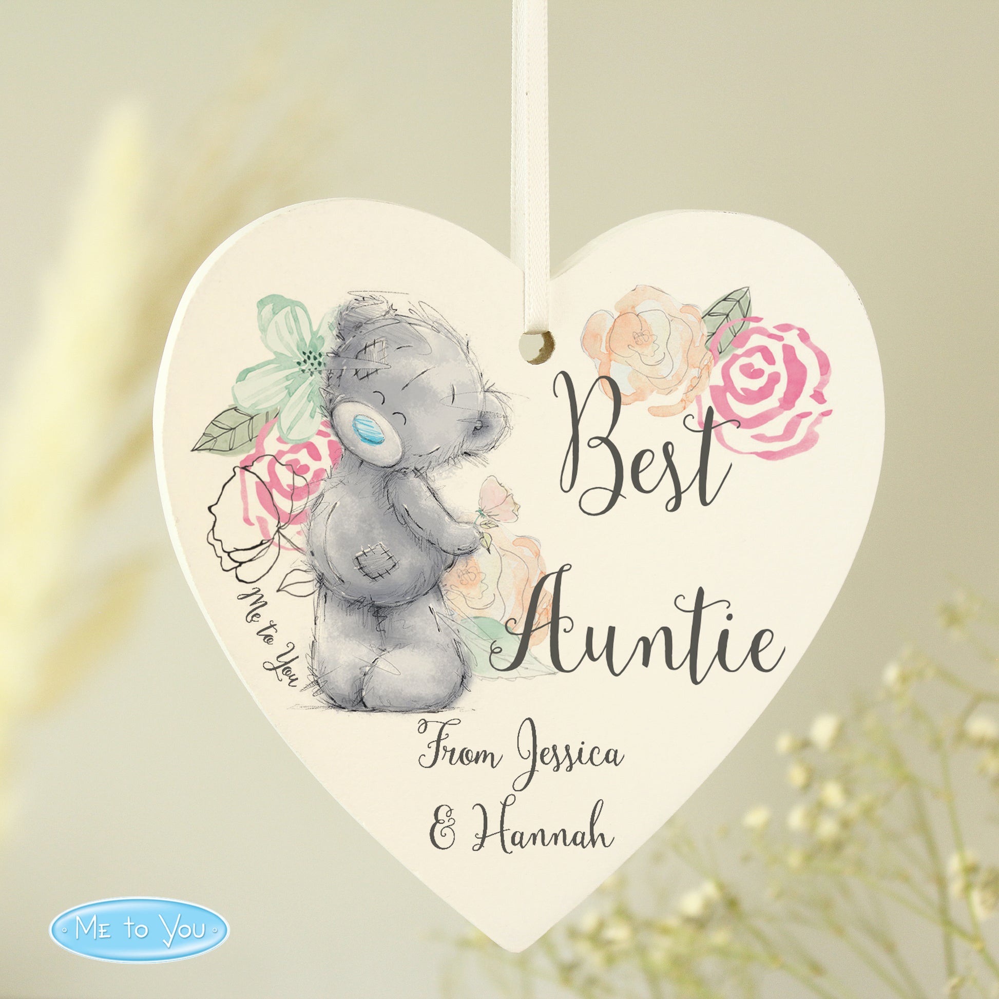 Personalised Me to You Floral Wooden Heart Decoration - MK&JD Gifts