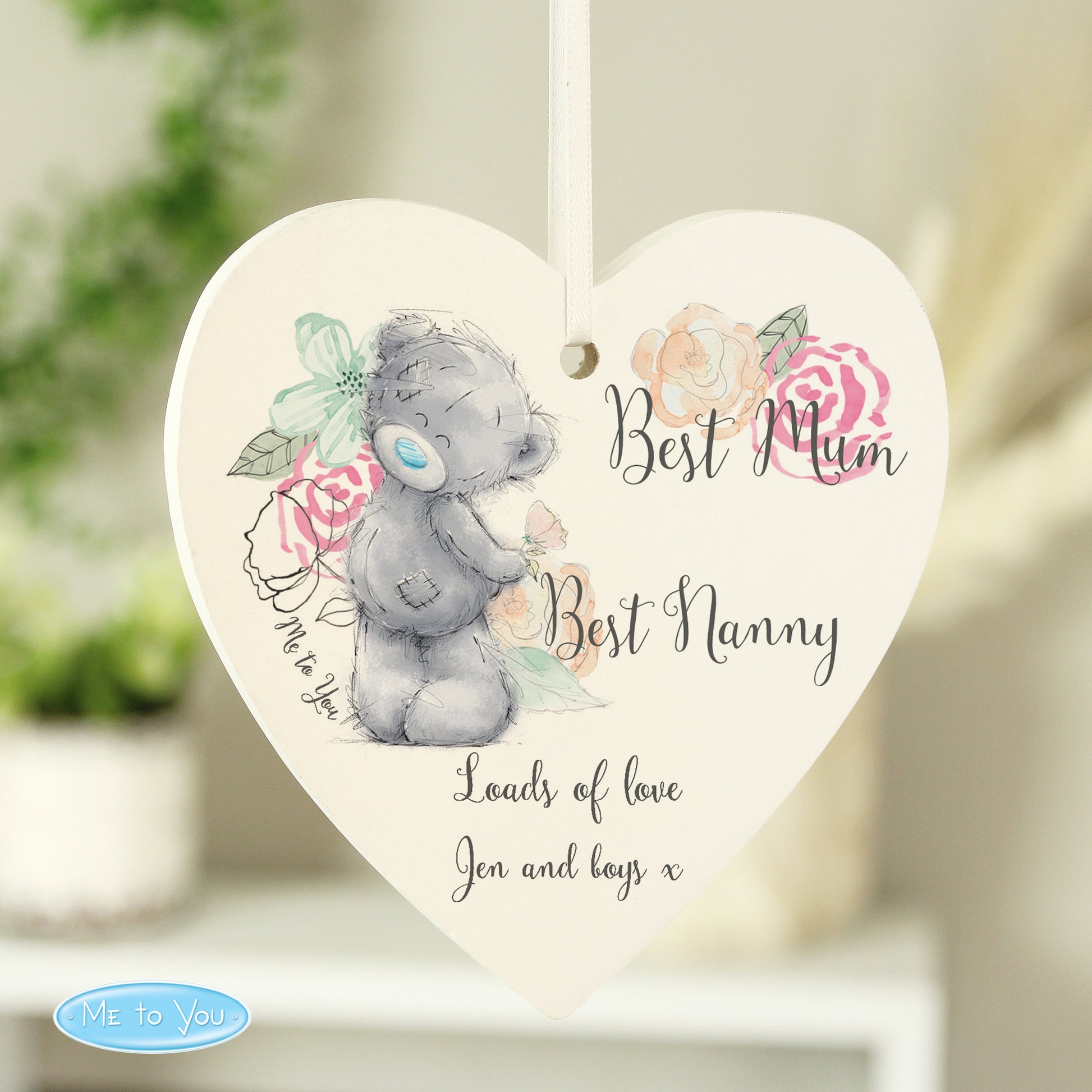Personalised Me to You Floral Wooden Heart Decoration - MK&JD Gifts