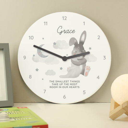 Personalised Baby Bunny White Wooden Clock - MK&JD Gifts