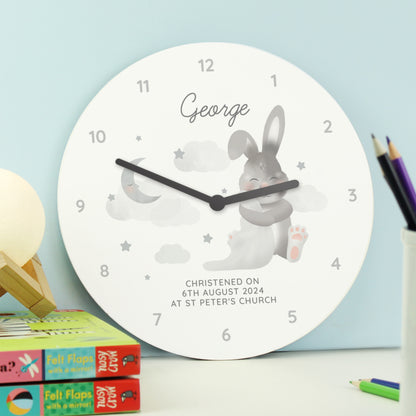Personalised Baby Bunny White Wooden Clock - MK&JD Gifts