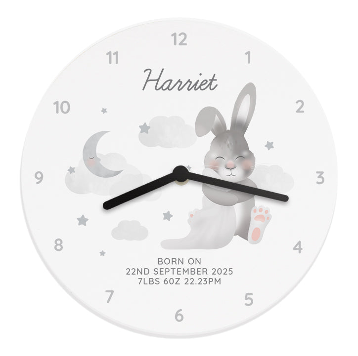 Personalised Baby Bunny White Wooden Clock - MK&JD Gifts