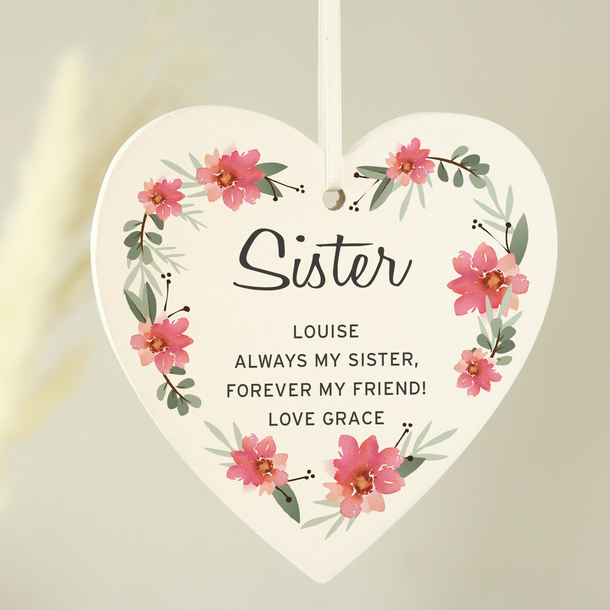 Personalised Floral Sentimental Wooden Heart Decoration - MK&JD Gifts