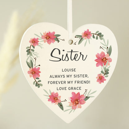 Personalised Floral Sentimental Wooden Heart Decoration - MK&JD Gifts