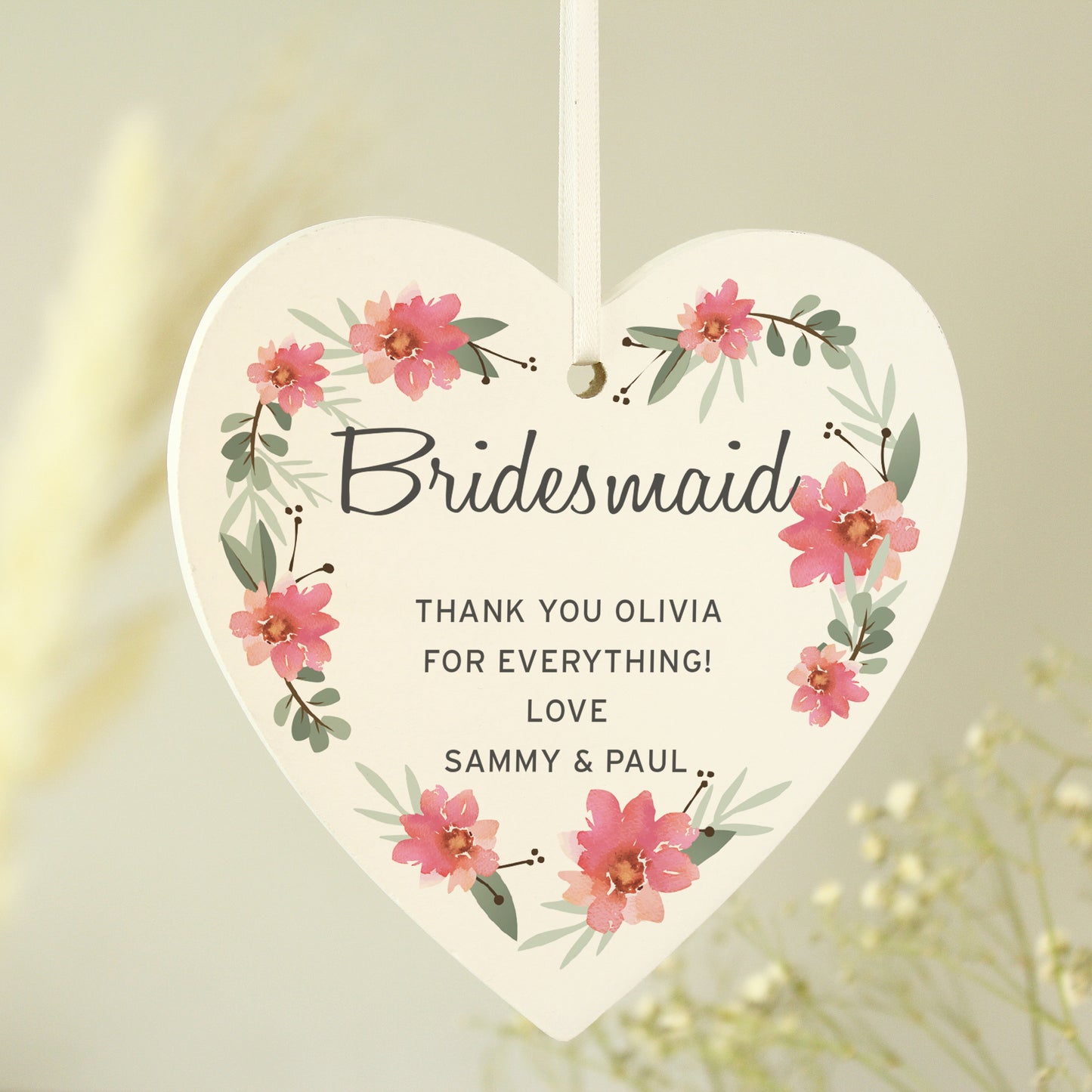 Personalised Floral Sentimental Wooden Heart Decoration - MK&JD Gifts