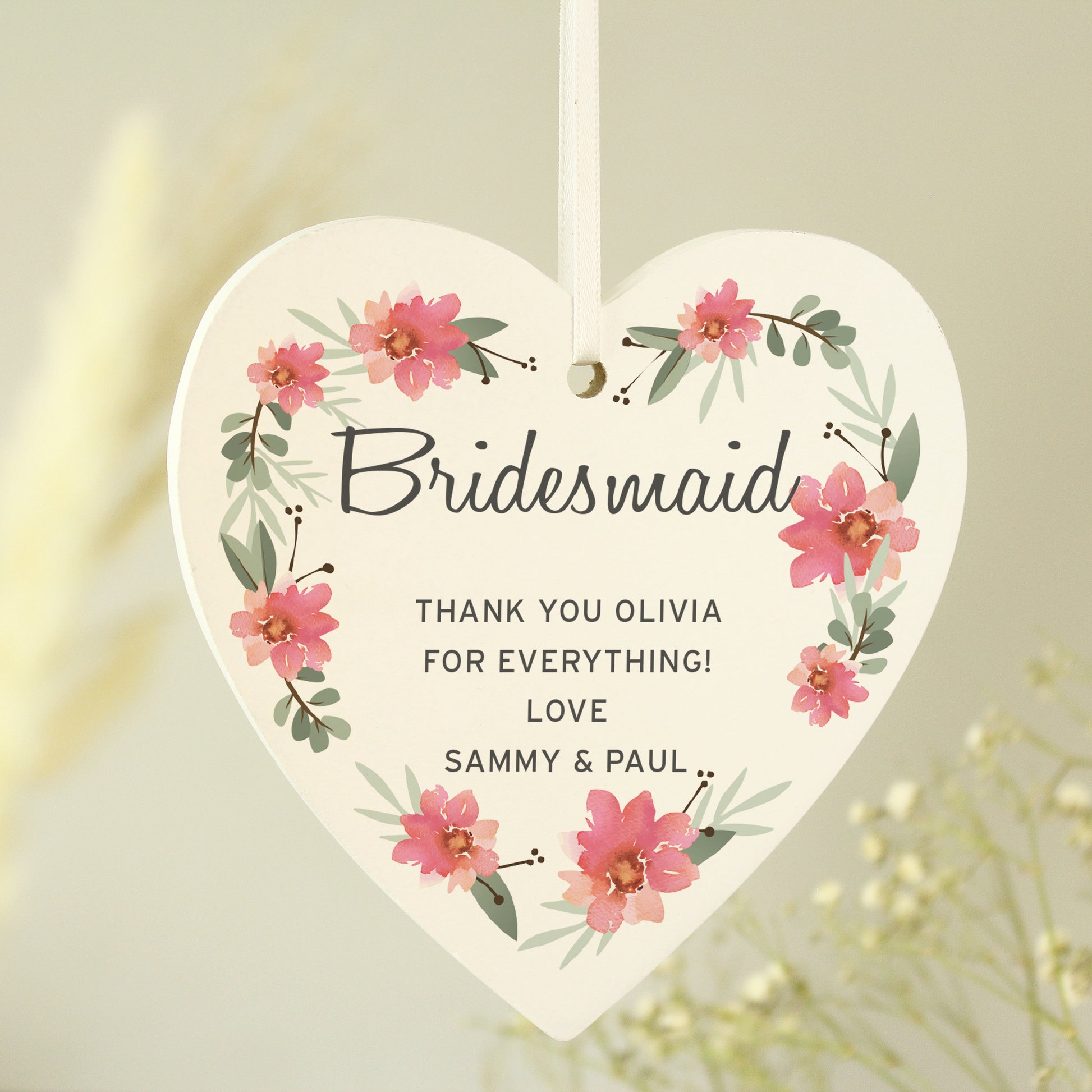 Personalised Floral Sentimental Wooden Heart Decoration - MK&JD Gifts