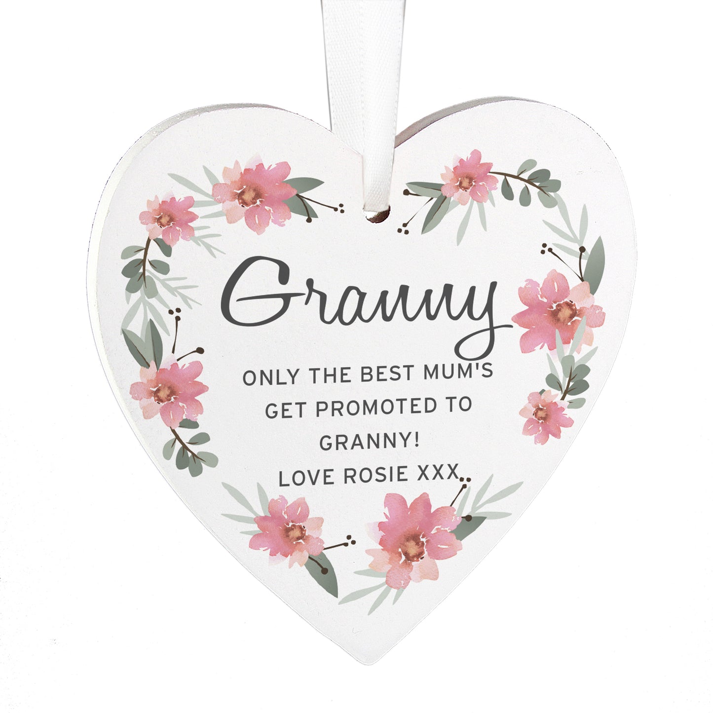 Personalised Floral Sentimental Wooden Heart Decoration - MK&JD Gifts