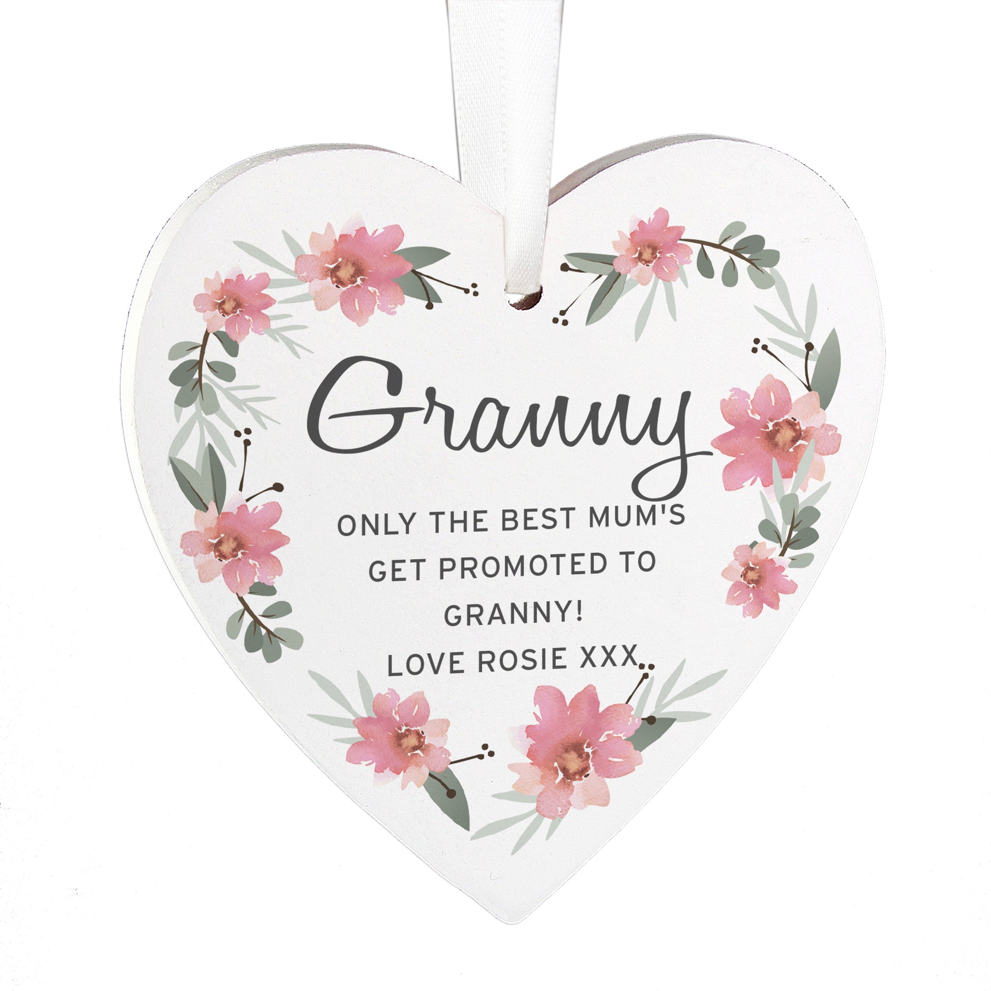 Personalised Floral Sentimental Wooden Heart Decoration - MK&JD Gifts