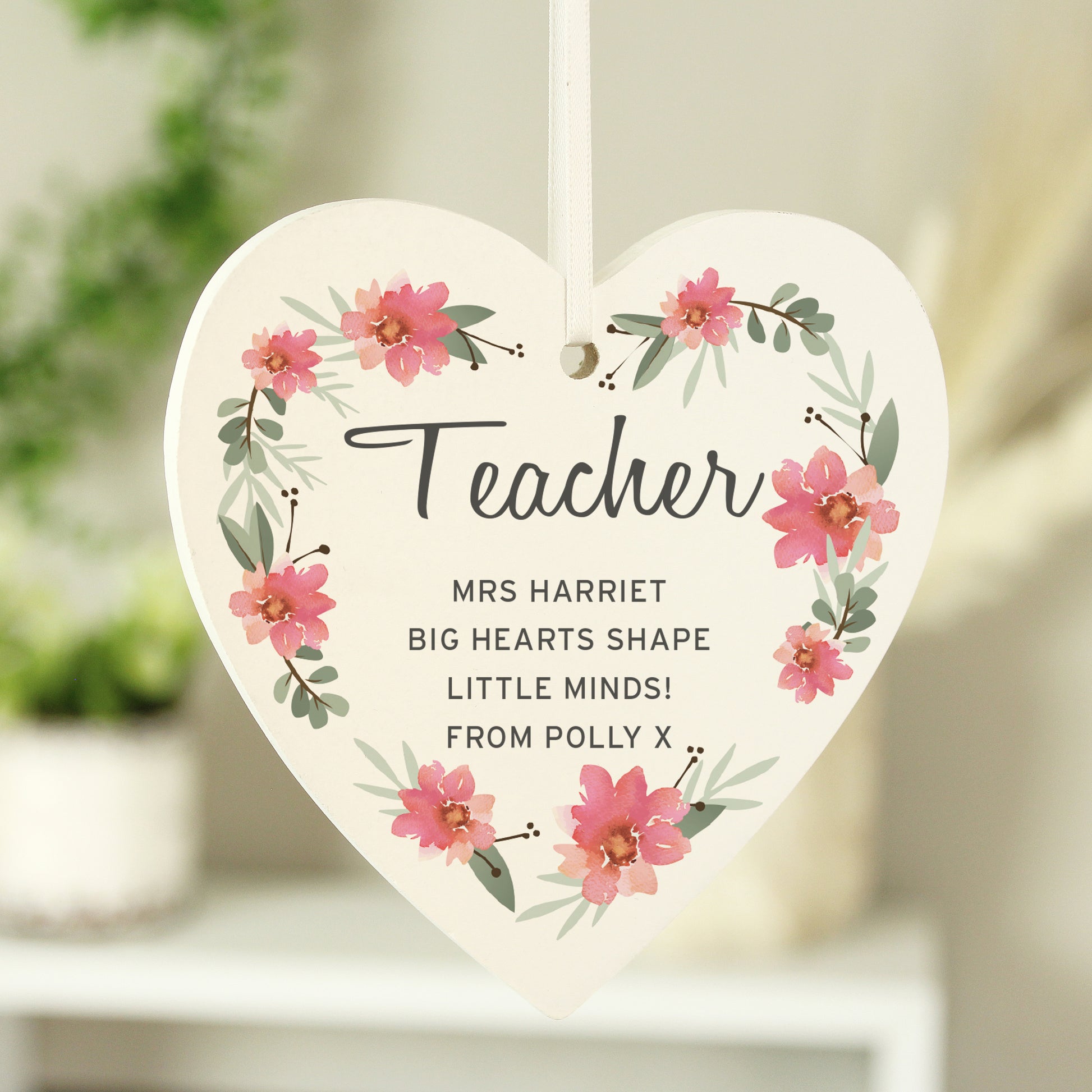 Personalised Floral Sentimental Wooden Heart Decoration - MK&JD Gifts