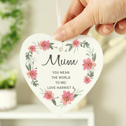 Personalised Floral Sentimental Wooden Heart Decoration - MK&JD Gifts